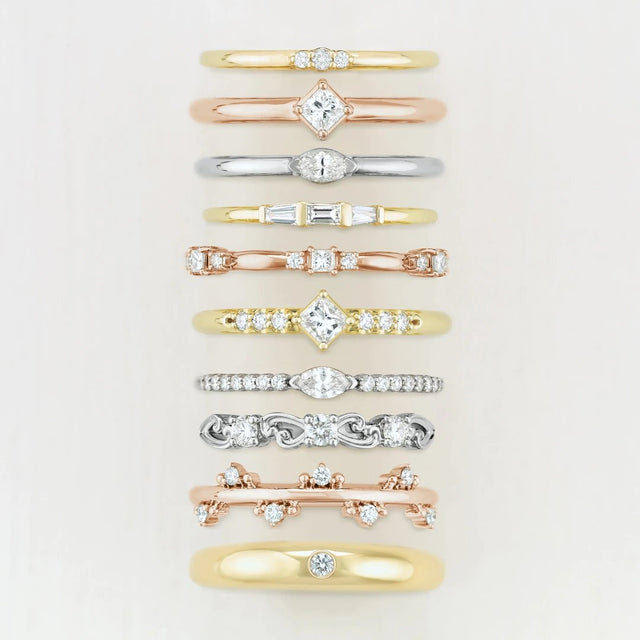 Collection of diamond rings, gold rings and gemstone rings