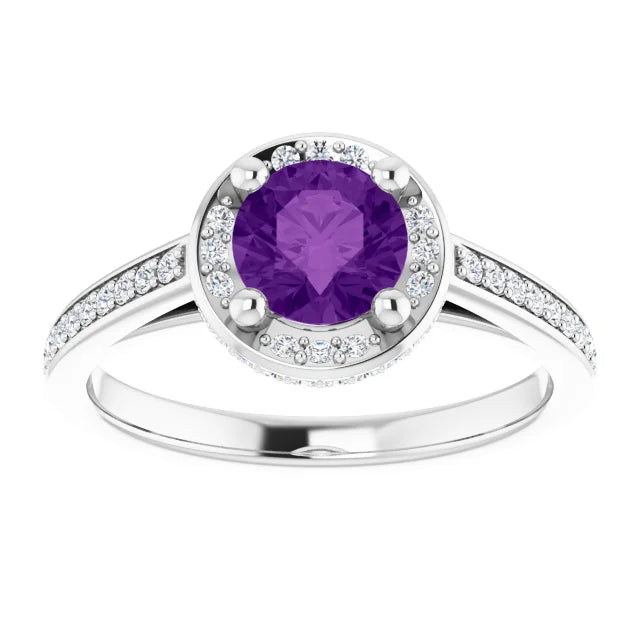 Natural Amethyst ring with diamonds