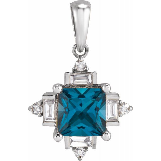 London Blue Topaz pendant with diamonds