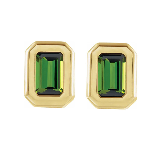 Natural emerald bezel stud earrings