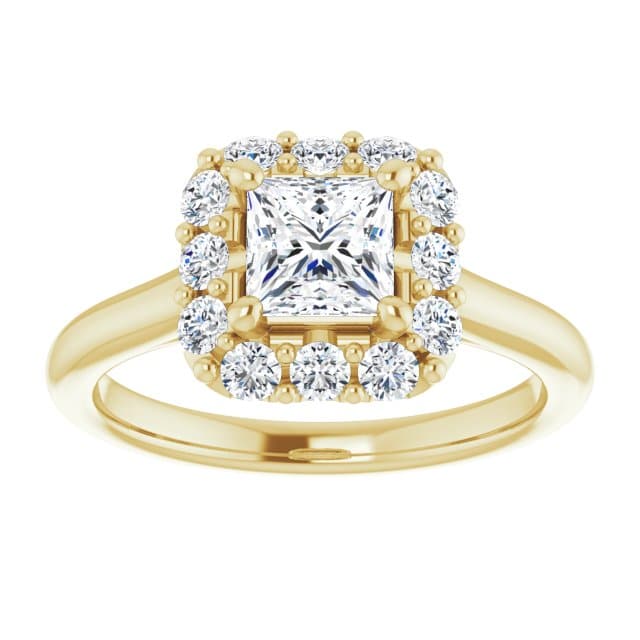 Yellow square halo engagement ring