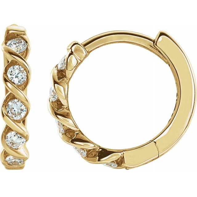 Diamond yellow gold hoop earrings
