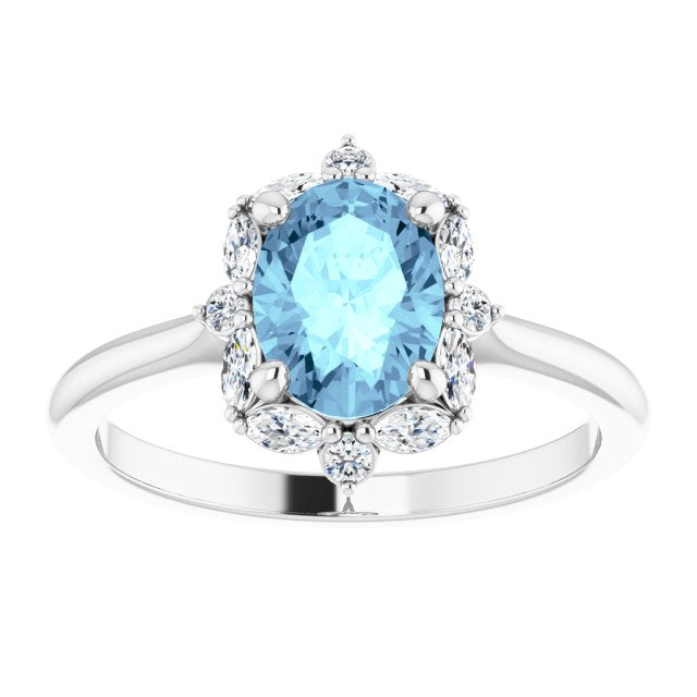 Genuine Aquamarine with diamonds ring