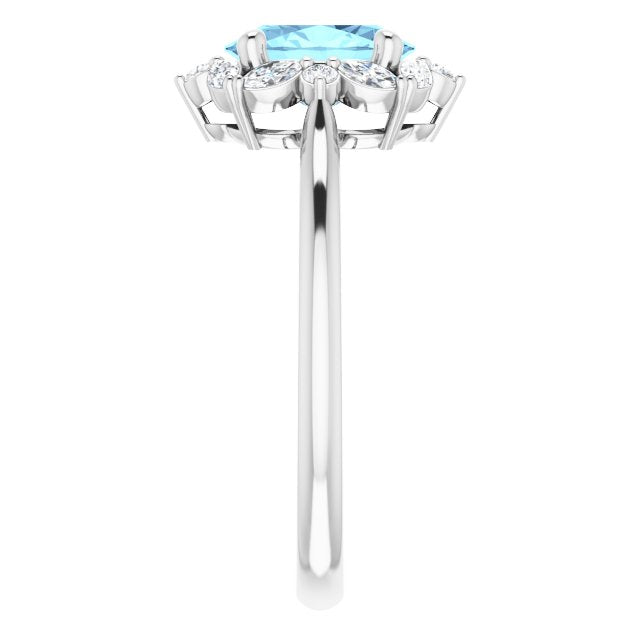 Genuine Aquamarine ring with diamonds