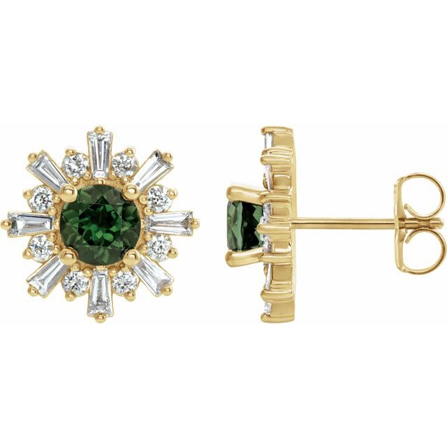 Yellow snowflake earrings with green tourmaline