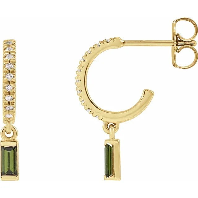 Natural Green Tourmaline Hoop Earrings - Lumi Jewelry